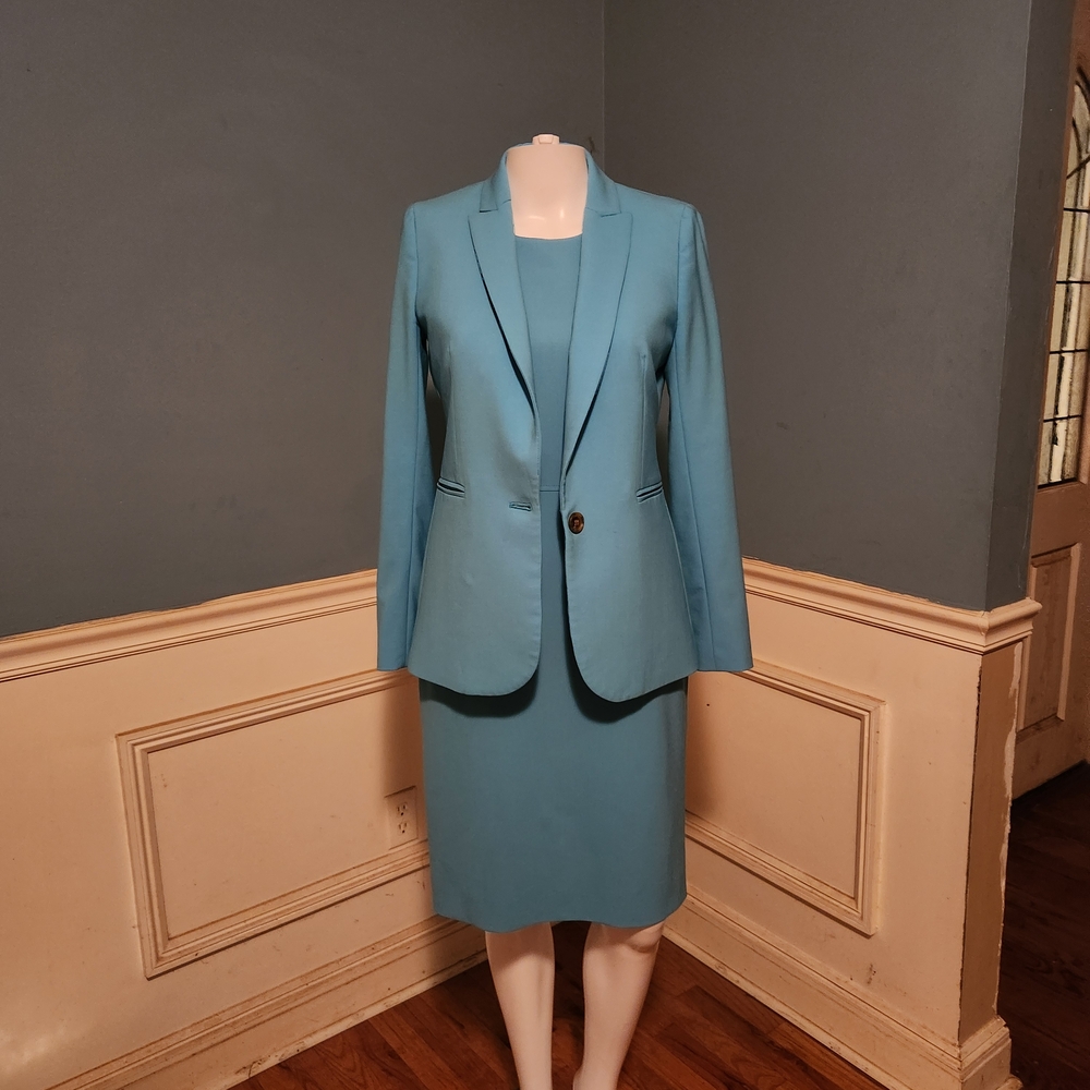 Elegant Blue Women's Blazer and Dress Set Jcrew Wool Blend